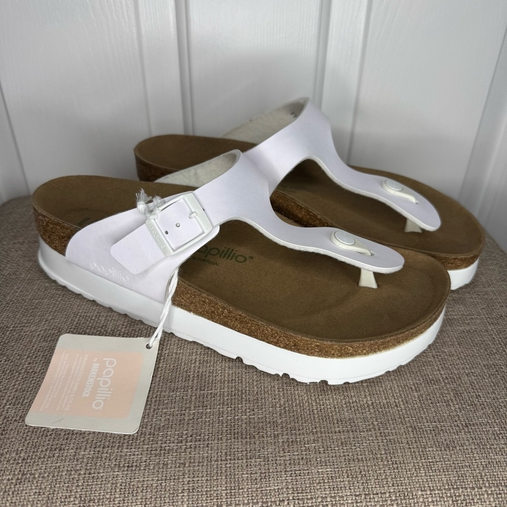 Papillio White Cork Footbed Thong Sandals with Buckle - Picture 6 of 10